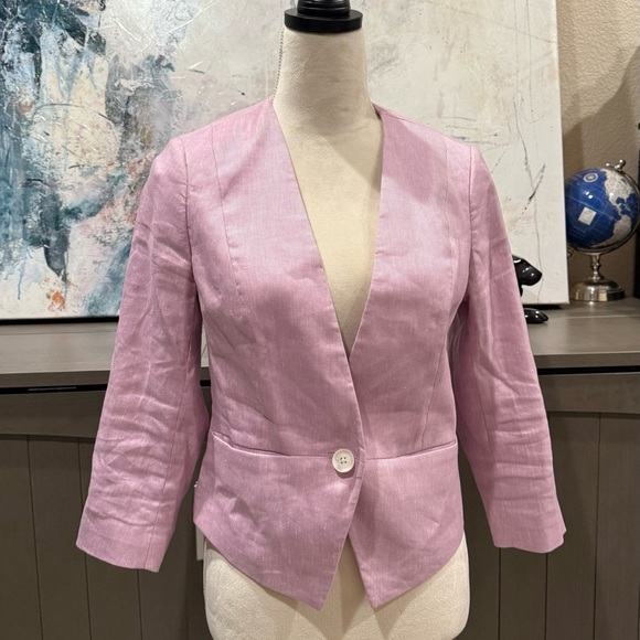 Express Pink Linen Blend Cropped Blazer Jacket Women’s Size 4 NWT $128 - Picture 2 of 8